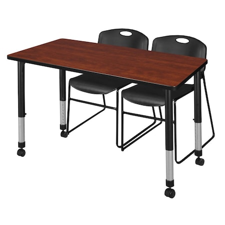 Regency Regency Kee 48 x 24 in. Mobile Adjustable Classroom Table- Cherry & 2 Zeng Stack Chairs- Black MT4824CHAPCBK44BK